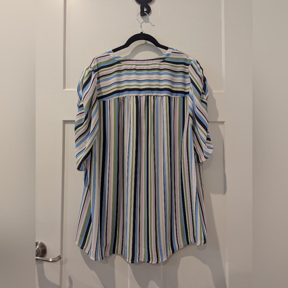 Stripped Semi-Button Down Blouse - Picture 2 of 5
